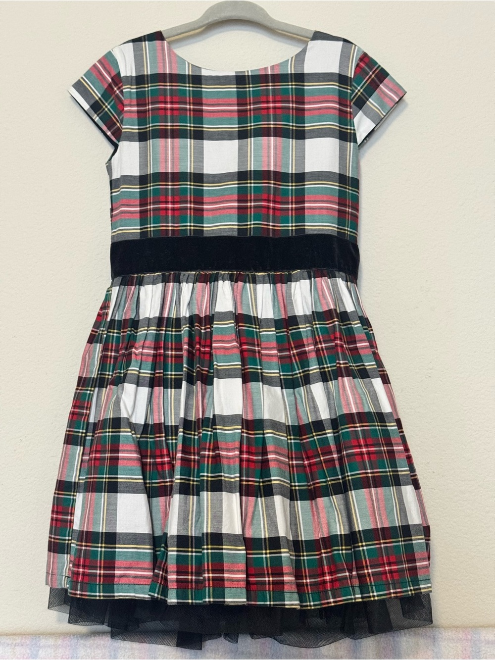 Carter's Red, Green, White Plaid Velvet-Waist Dress